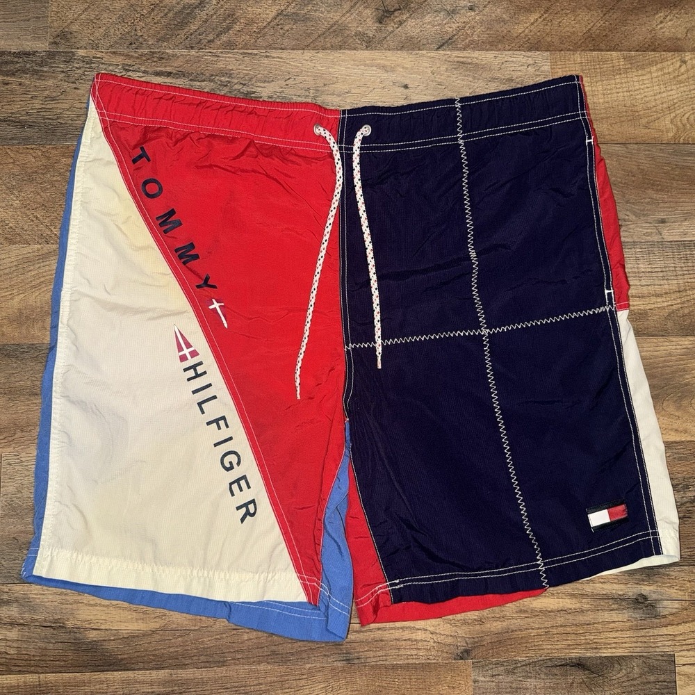 Vtg Y2K Tommy Hilfiger Sailing‎ Gear Men's Size Large Colorblock Swim Trunks